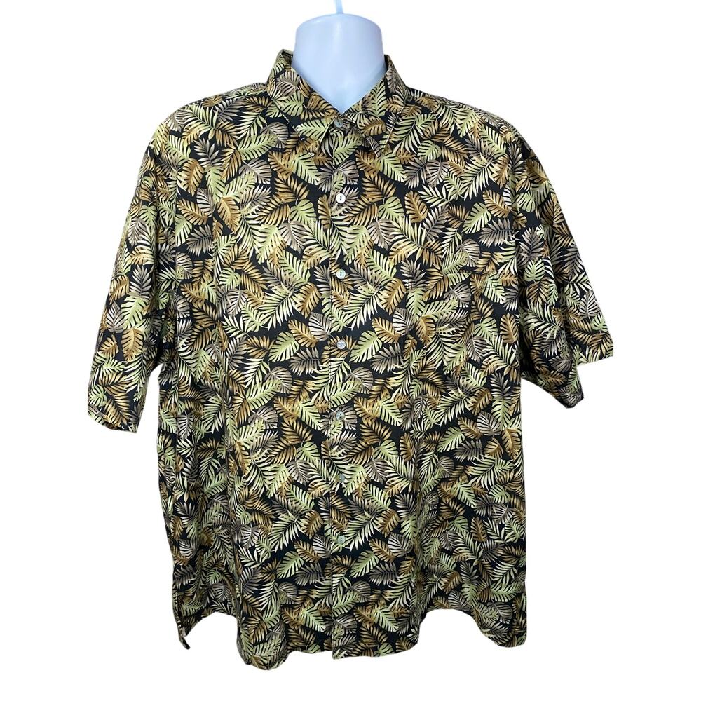 TORI RICHARD Hawaiian Aloha Shirt 2XL Brown Palm Tree Design Cotton Lawn
